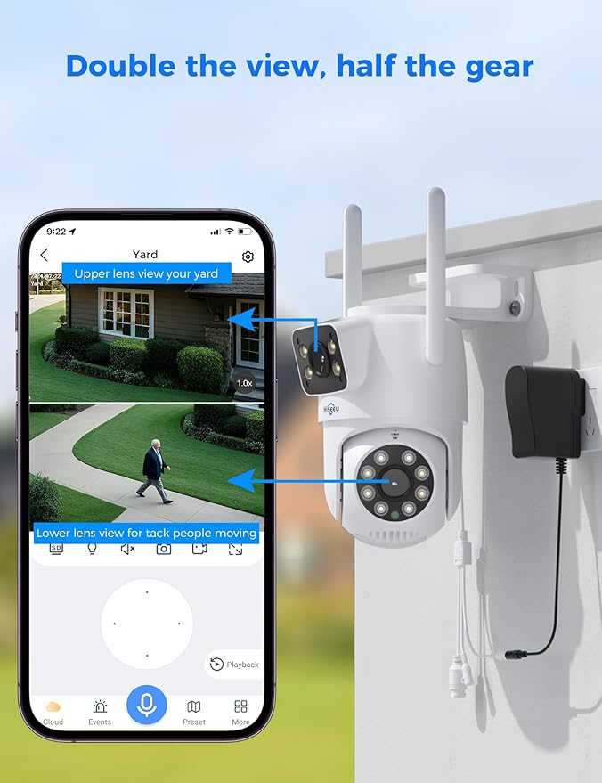 Hiseeu Wireless Security Camera, 5G/2.4G WiFi,Dual Lens View, Pan-Tilt- Zoom Control, Full Color Night Vision, Smart Motion Detection, Auto Track,Two-Way Audio, IP66 Waterproof, Plug-in Cable