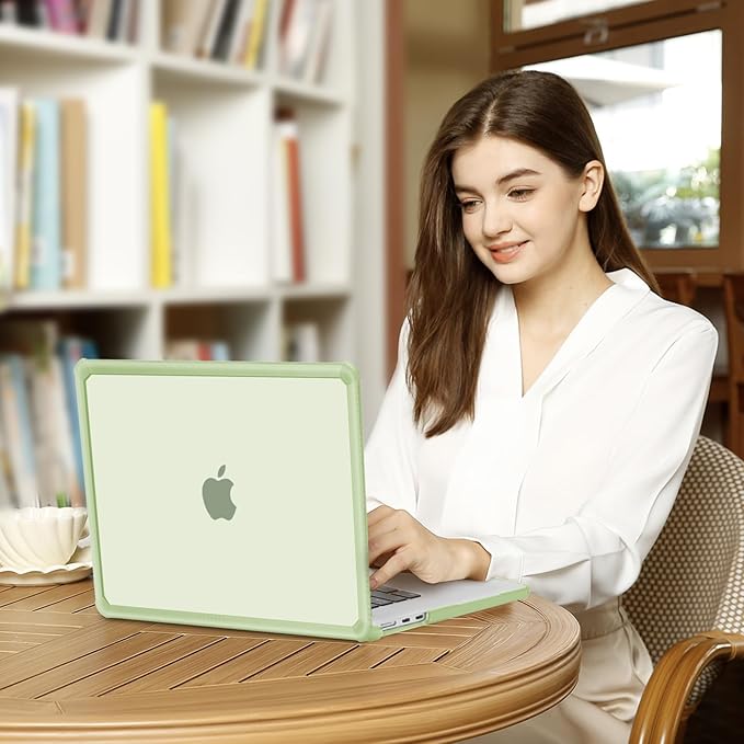 MOSISO Shock-Absorbing Hard Case Compatible with MacBook Air 15 inch M5 2026 M4 M3 M2 2025-2023 A3448 A3241 A3114 A2941,Anti-Cracking Heavy Duty Hard Shell with TPU Bumper&Keyboard Cover, Sage Green