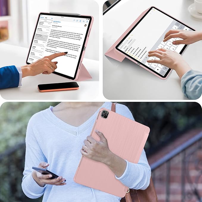 Soke Case for iPad Air 13 Inch (M3/M2) 2025/2024,iPad Pro 12.9 2022 2021(6th 5th Generation) - [Slim Trifold Stand + Auto Wake/Sleep],Protective Hard PC Back Cover (Pink)