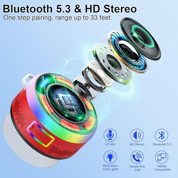 Bluetooth Speaker Wireless Portable Waterproof Speaker, TWS Pairing, RGB Lights, Deep Bass for Home Garden Party Camping