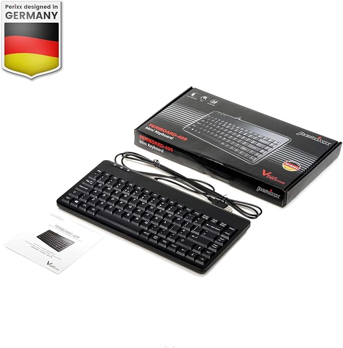 Perixx PERIBOARD-409U Wired USB Mini Keyboard, Black, US English Layout