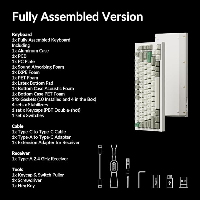 Keychron Q1 Max RGB QMK/VIA Custom Mechanical Keyboard, Full Metal Programmable Knob 2.4 GHz/Bluetooth/Wired Keyboard with Hot-Swappable Gateron Jupiter Brown Switch for Mac Windows Linux - White