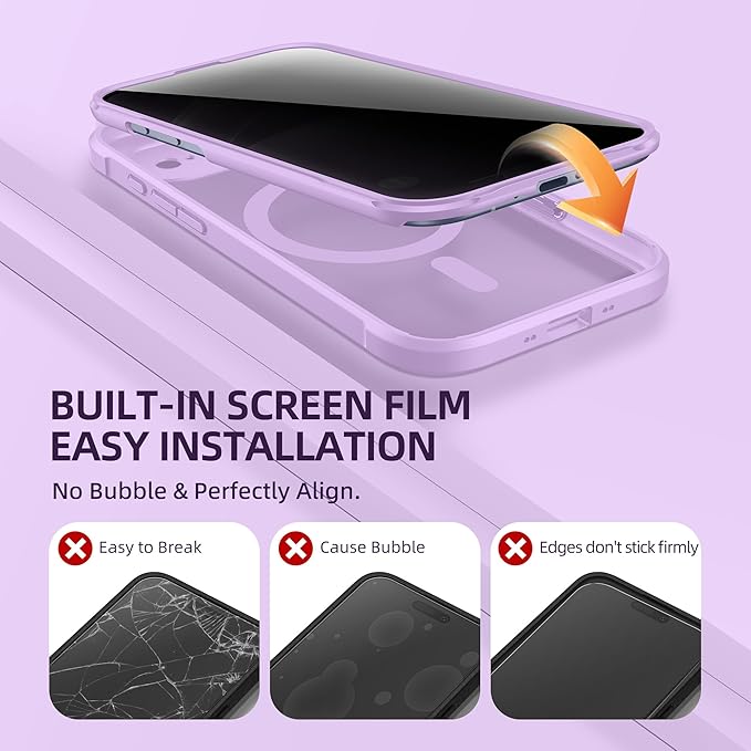 BERFY for iPhone Air Case, Compatible with MagSafe, Built-in Privacy Screen Protector, Camera Protection, Shockproof Full Body Phone Case 6.5", Translucent Purple