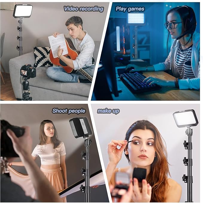 UBeesize LED Video Light Kit, 2Pcs Dimmable Continuous Portable Photography Lighting with Adjustable Tripod Stand & 5 Color Filters for Tabletop/Low-Angle Shooting, for Zoom, Game Streaming, YouTube