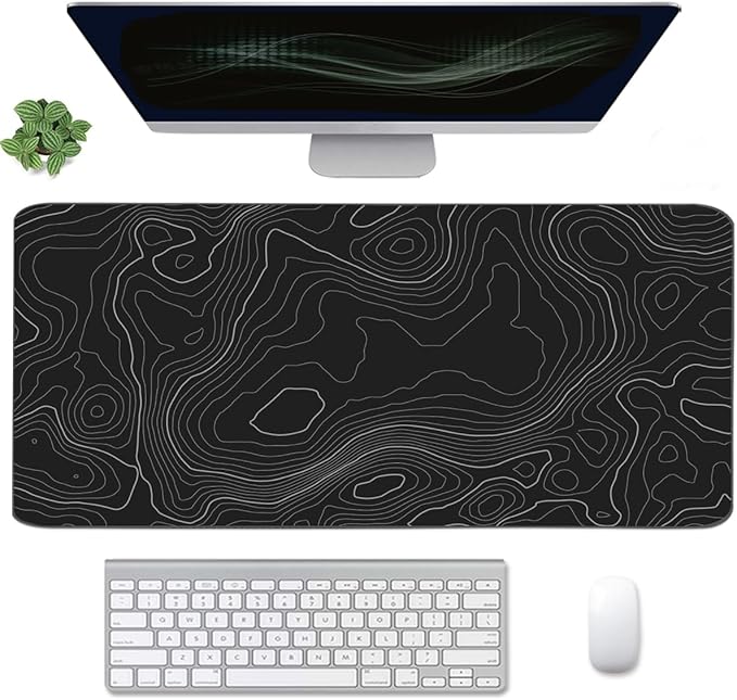 Topographic Mouse Pad, Extended Gaming (35.4x15.7 in), Desk Mat Laptop Waterproof Decor Writing for Work, Game, Office, Home - Topographic Contour