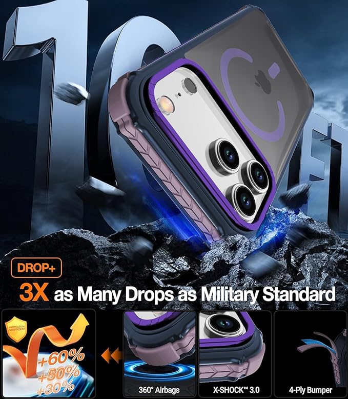 DEERLAMN Strong Magnetic Case for iPhone 17 Pro Max 6.9-Inch,[Compatible with Magsafe][Military Grade Drop Protection] Translucent Matte Shockproof Protective Phone Cover-Frosted Purple