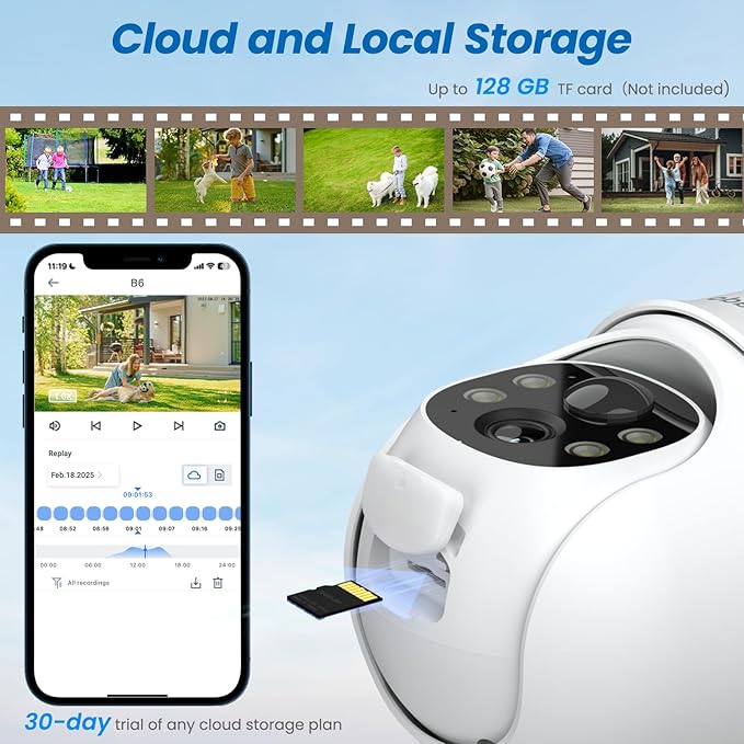 Cinnado 2K Cameras for Home Security-2.4G WiFi Outdoor Camera Wireless Solar/Battery Powered, 360° Viewing, Human Detection, Color Night Vision, Cloud/SD Storage B6 (B6-White-3pack-2.4G)