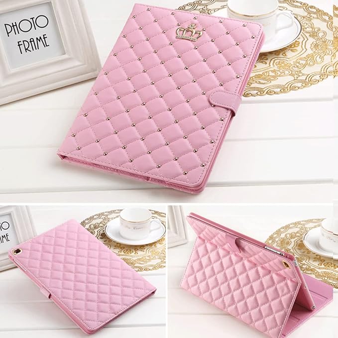 Changjia for iPad Air (3rd Gen) 10.5" 2019/iPad Pro 10.5" 2017 Case,Cute Crown Bling Rhinestone PU Leather Elegant Smart Auto Sleep/Wake Stand Shockproof Protective Case for Apple iPad 10.5 inch,Pink