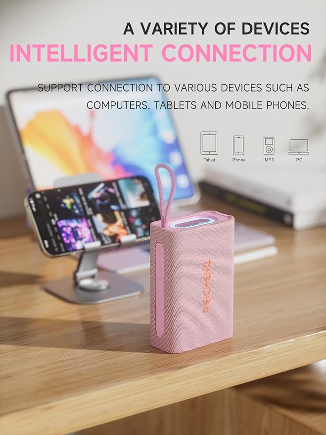 PEICHENG Speaker, Portable Wireless Bluetooth Speakers, Waterproof Loud Stereo Sound with RGB Lights TWS Paire Long Playtime for Home/Party/Outdoor, Electronic Gadgets(1PCS, Pink)