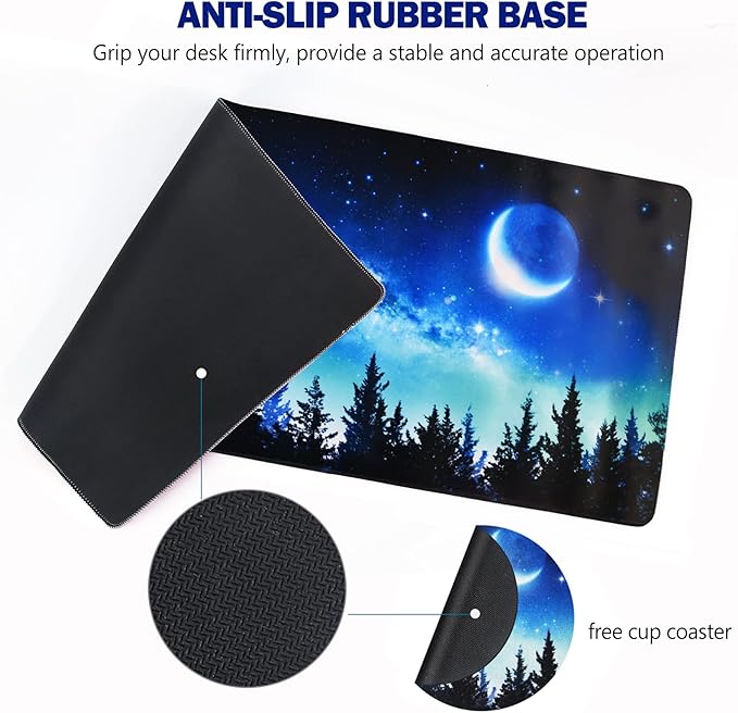 AIMSA Extended Gaming Mouse Pad, XL Large Keyboard Mouse Mat Desk Pad with Stitched Edges, Durable Non-Slip Base Mousepad for Home Office Work, 35x15.7inch, Forest Moon Sky