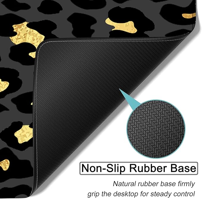 Large Gaming Mouse Pad,31.5x11.8 in Extended Computer Mouse Mat with Non-Slip PU Base, Ergonomic Memory Foam Keyboard Wrist Rest,for Work Gaming,Writing Pad Gold & Black Leopard Office Desk Pad