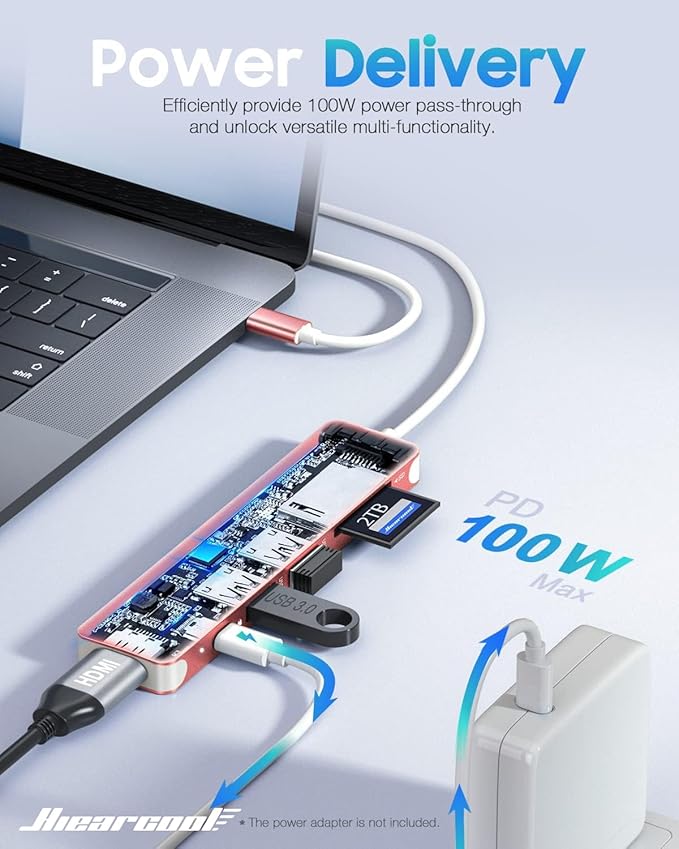 Hiearcool USB C Hub,USB-C Dongle,7IN1 USBC to HDMI Multple Adapter Compatible for MacBook Dell Lenovo Asus Thunderbolt 3 Thunderbolt 4 Type C Docking Station (HDMI USB3.0 TF/SD PD)-Rose Gold