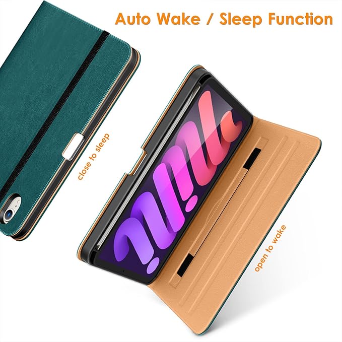 DTTO for iPad mini 7th (A17 Pro) 2024/iPad Mini 6th Generation Case 2021 8.3 Inch, Premium Leather Business Folio Stand Cover for Mini 7/6 with Pencil Holder-Multiple Viewing Angles, Green