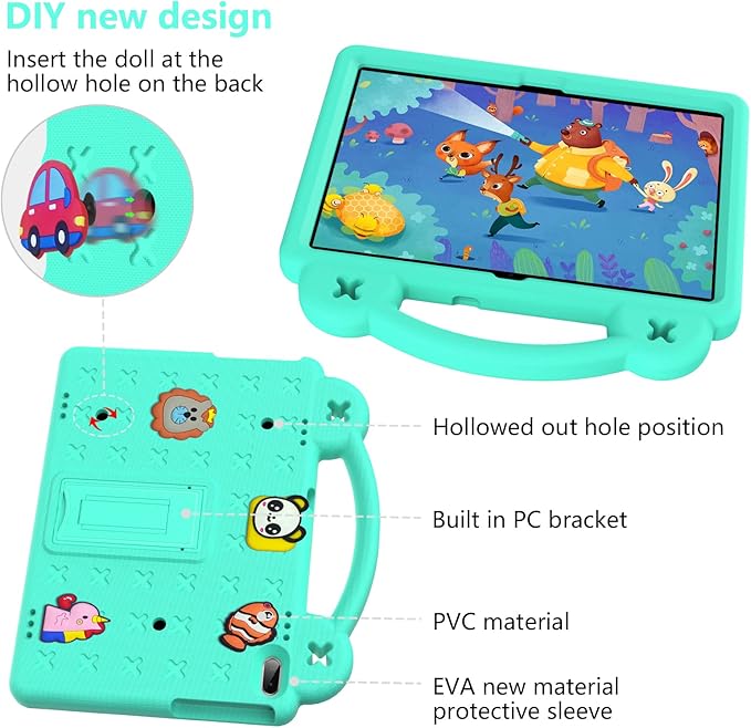AKABEILA Compatible with Huawei MediaPad T5 10.1/Lenovo Tab M10/Lenovo Tab P10 Tablet Case, Kids Lightweight Shockproof Protective Case with Shoulder Strap & Stand Handle - Mint Green