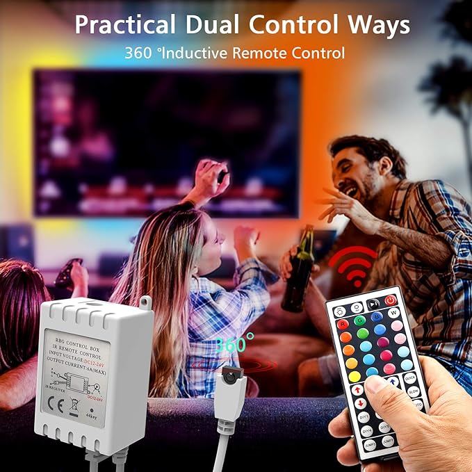 dalattin Led Lights for Bedroom 50ft, RGB 5050 Led Strip Lights Color Changing Kit with 44 Keys Remote Controller and 12V Power Supply Led Light Strips Indoor Decoration