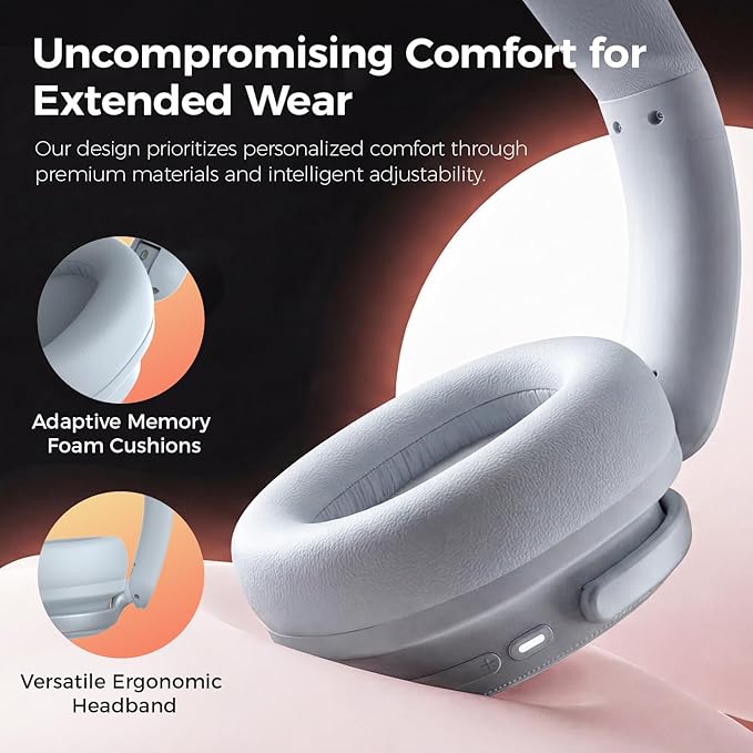 havit Noise Cancelling Headphones Over Ear, Wireless Bluetooth Headphones with 132H Playtime, Fast Charge 5 Min=5H, Foldable, Dual Device, with Mic for Travel Work Office, Blue