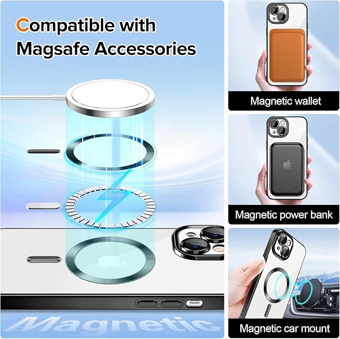 Hython Magnetic Clear for iPhone 13 Case with Camera Lens Protector [Compatible with MagSafe] Luxury Plating Edge Slim Soft TPU Cover Protective Phone Case for iPhone 13 6.1", Black
