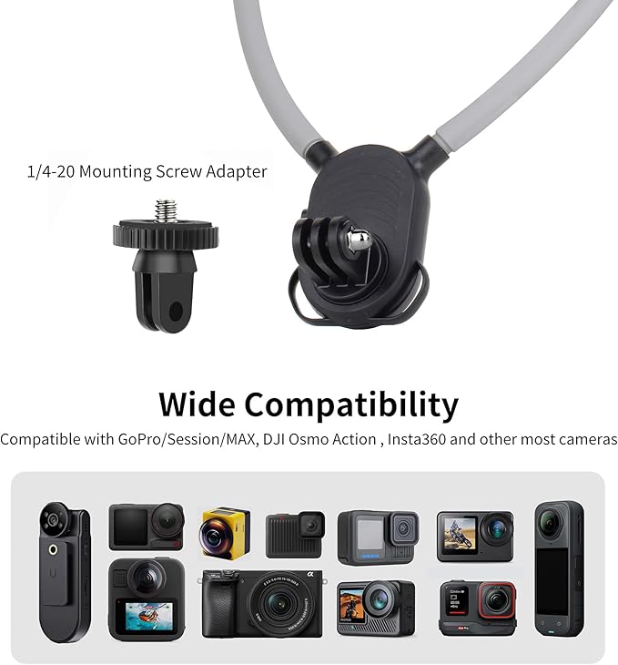 SOONSUN Flexible POV Neck Mount with Chest Strap, Hands-Free Bendable Camera Mount for GoPro Hero 13/12/11/10/9/8/7/6/5/4/MAX, DJI Osmo Action 6/5/4, Insta360, Cycling & Travel Vlog Shooting