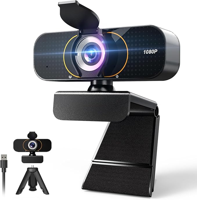 1080P Webcam for Computer, Wide Angle USB C, Plug and Play, Privacy Cover, Web Cam with Tripod, External Camera for Laptop/Desktop/Mac/PC