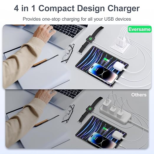 USB C Wall Charger, 40W 4-Port USB C Charger Block, Fast Charging Block Dual Port PD+QC Power Adapter Type C for iPhone 15/14/13/12/11/Pro Max/XS/XR/8, iPad, Samsung Phone, Tablet, with 6FT C-C Cable