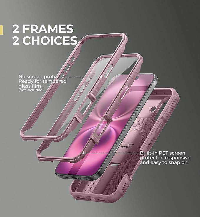Dexnor for iPhone 16 Plus Case with Slide Camera Cover&Adjustable Kickstand & Built-in Screen Protector,Compatible with MagSafe Shockproof Bumper Cases Heavy-Duty Magnetic Protective Cover,Peony Pink