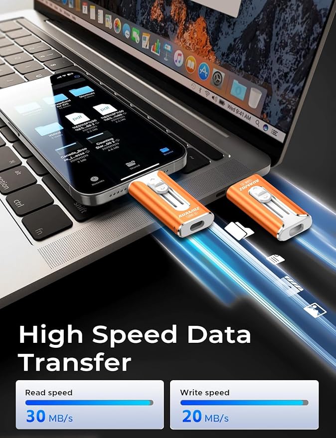 256GB Mini Dual Interface Flash Drive, Portable Memory Stick Compatible with iPhone 17/16/15/14/13/12/11, iPad, Android & PC, Easy to Save Photos, Videos & Files (1 Pack-Cosmic Orange)