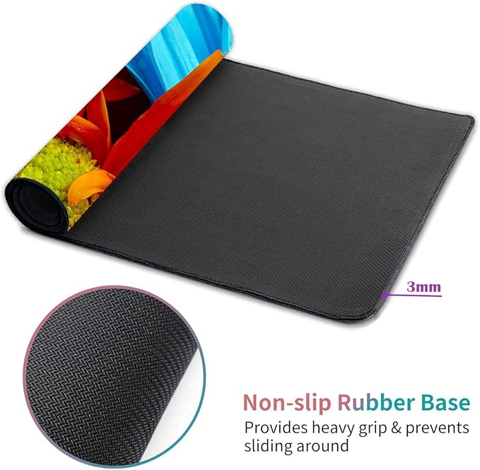 Desk Pad Mat Gaming Mouse Pads with Coasters Set, Stitched Edges Design Mouse Pad XXL Large Mouse Pad for Laptop Computers Daisy Flowers Bloom Colorful Petals Desk Writing Mat for Office & Home