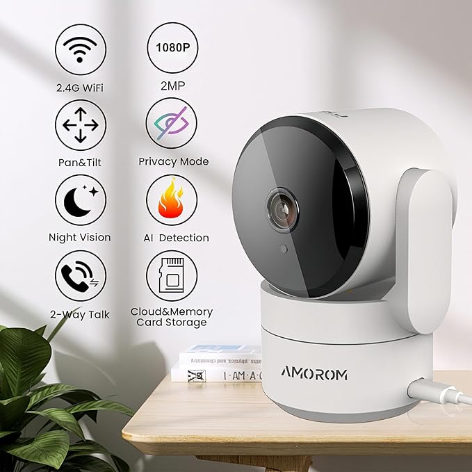 Indoor Security Camera with 360 Monitor, Home Cameras with 2-Way Audio, Night Vision, Motion Detection, Phone App, Cloud & SD Card Storage, Work with Alexa/Google, 2.4GHz WiFi and Bluetooth, 4 Pack