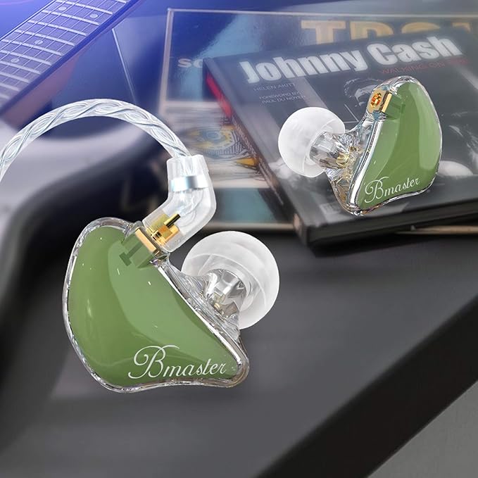 BASN Bmaster in Ear Monitor Headphones for Musicians, Hybrid Triple Drivers Dynamic Earbuds, Sound Isolating Earphones with 2 Detachable MMCX Cables (Olive)