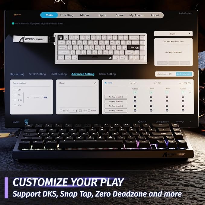 ATTACK SHARK X68 HE Rapid Trigger Mechanical Gaming Keyboard 60% Wired TKL with Adjustable Actuation,Hall Effect Magnetic Switch,8KHz Polling Rate,RGB Backlit,Top Mount for PC Mac Esport Gamer(Black)