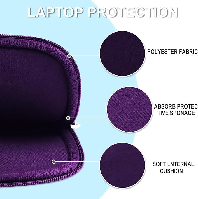 Laptop Sleeve Case 15.6 inch, Shockproof Protective Laptop Cover Carrying Computer Bag with Accessory Pocket Portable Computer Sleeve Compatible with HP, Dell, Lenovo, Asus, Dark Purple