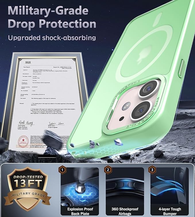 Newfuture Designed for iPhone 11 Case with Strong Magnetic [13 FT Military Drop Protection] [Compatible with Magsafe] Slim Translucent Matte Shockproof with Anti-Fingerprint Phone Case, Matcha Green