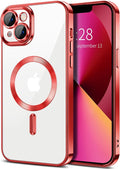 Hython Magnetic Clear for iPhone 13 Case with Camera Lens Protector [Compatible with MagSafe] Luxury Plating Edge Slim Soft TPU Cover Protective Phone Case for iPhone 13 6.1", Red