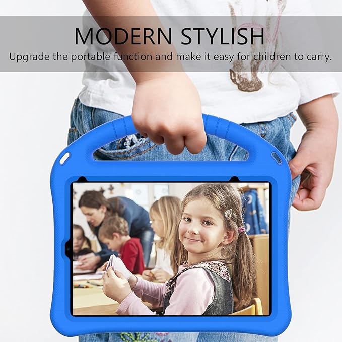 Light Weight Shock Proof EVA Foam Rugged Handle Stand Kids Friendly Anti-Slip Grip Protective Case for iPad Mini 7 (2024) & 6th Generation, Blue