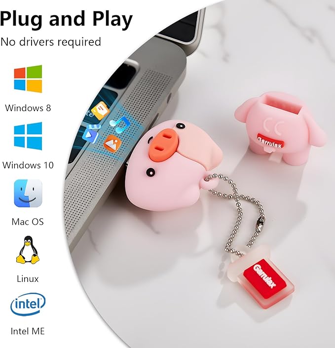 USB Flash Drives, 16GB/32GB/64GB/128GB Silicone USB2.0 High Speed Thumb Memory Stick Pen Date Storage Pendrive U Disk (Piggy, 128GB)