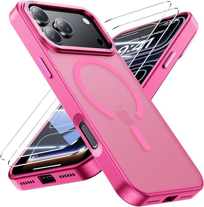 for iPhone 17 Pro Case with 2X Screen Protectors [Compatible with MagSafe] Military Grade Drop Protection Skin Feeling Cover Shockproof Slim Fit iPhone 17 Pro Phone Case 6.3 inch,Pink