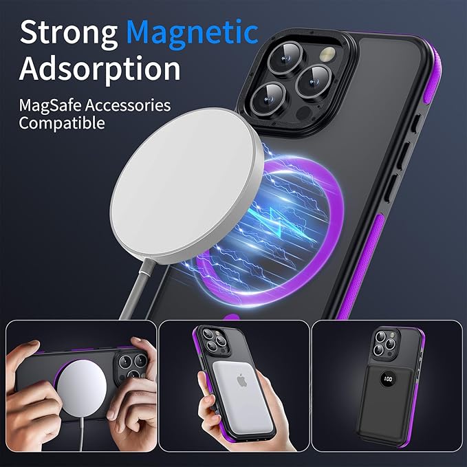 Strong Magnetic for iPhone 16 Pro Max case [10Ft Military-Grade Protection] Compatible with fit MagSafe Shockproof Slim Thin Cover case for iPhone 16 Pro Max 6.9 inch, Bumper Purple