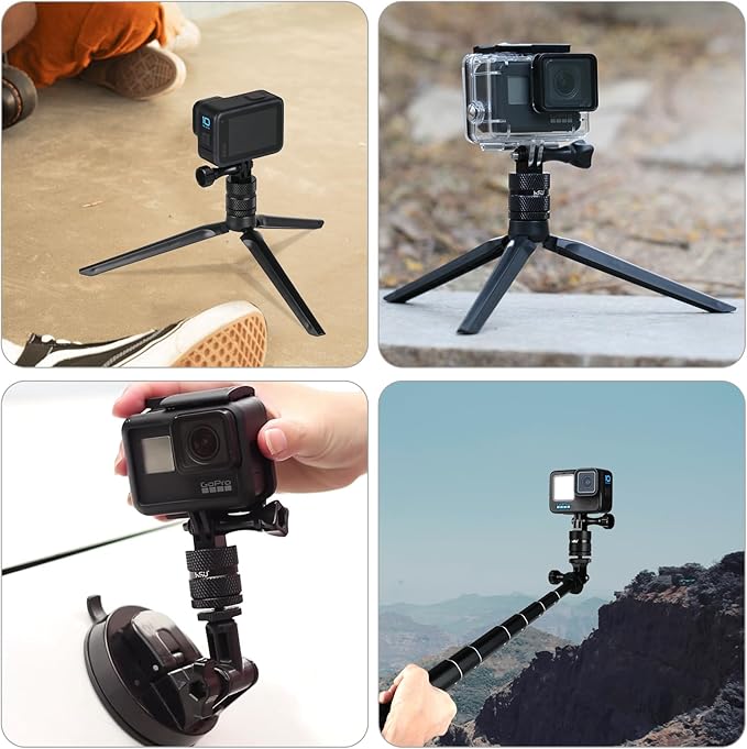 HSU Aluminum 1/4 inch 20 Camera Mount, 360 Degree Rotation Tripod Adapter Fits GoPro Hero, DJI Osmo Action Camera Insta360 Ace Pro AKASO Campark and Other Standard 1/4 Accessories