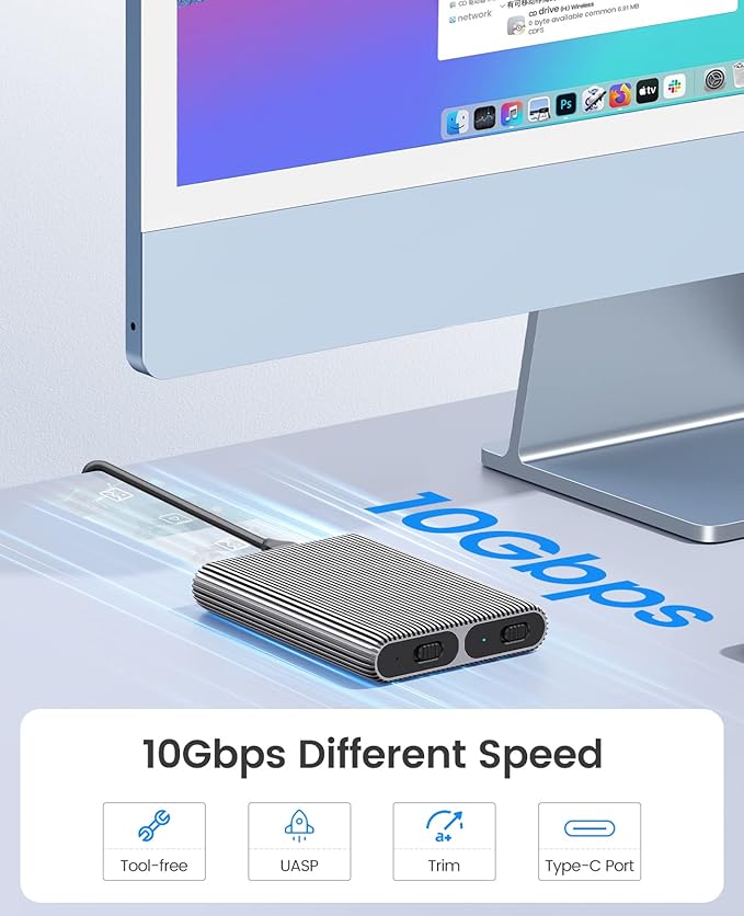 ORICO Dual M.2 NVMe SSD Aluminum USB3.2 Gen2 10Gbps, M.2 Type-C Docking Station for PCIe M-Key, B&M Key 2230/2242/2260/2280 SSD, Tool-Free, Up to 4TB
