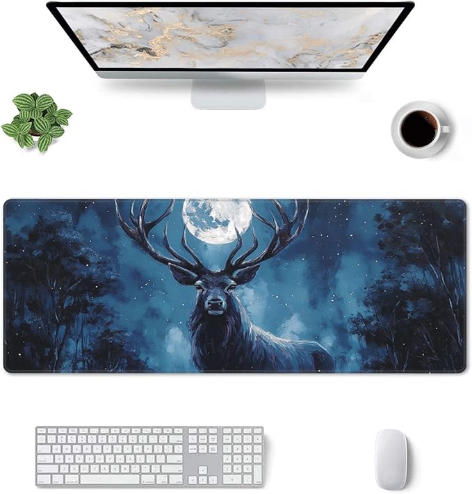 Deer Moon Mouse Pad Extended Large Gaming Mouse Pad XL Stitched Edges for Gamer Home Office 31.5 X 11.8 Inch