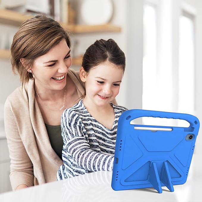 for iPad A16 Case 11th Generation 2025 11 Inch, iPad 10th Generation 10.9" 2022 Case, Kids Friendly Lighweight EVA Foam Shoulder Strap Shockproof Stand Cover for Girls Boys, Blue