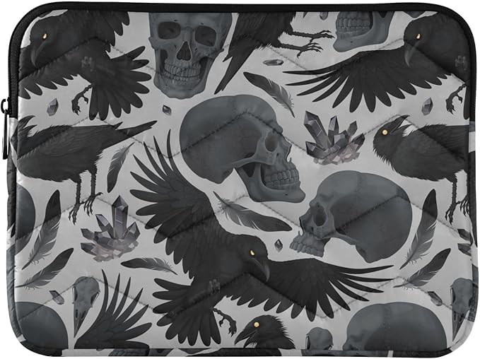 Gothic Crows Skulls Gothic Laptop Sleeve 13 inch Cute Laptop Bag 14 inch Waterproof Computer Bag for Women Laptop Accessories Computer Cover Bag for Tablet Men