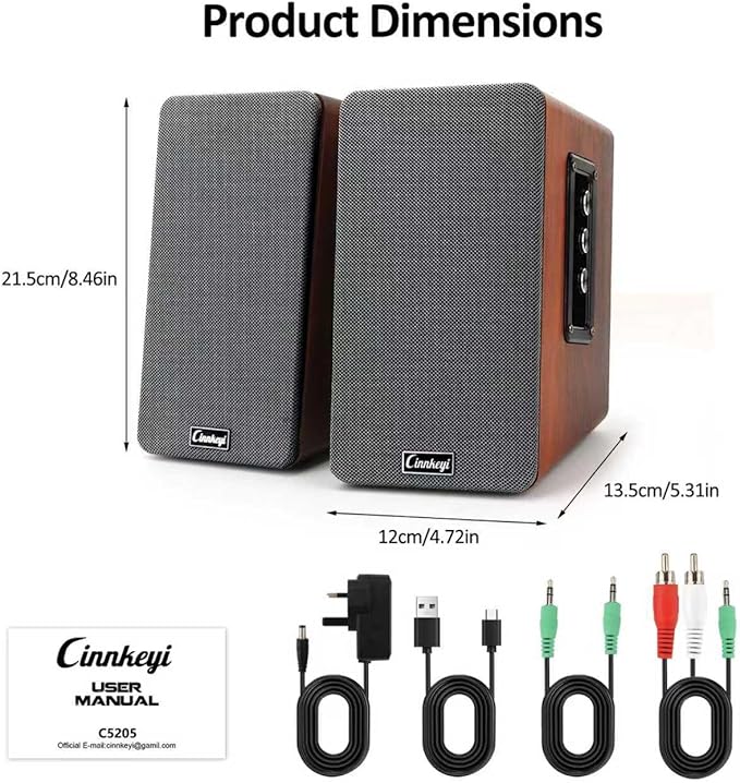 50W Wooden Bookshelf Speakers, Passive 2.0 Computer Speakers | Bluetooth, RCA, AUX (3.5mm), USB Inputs | Strong Bass PC Speakers for TV, Laptop, Turntable