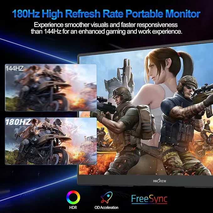 InnoView 16 inch Portable Monitor 180Hz Portable Gaming Monitor, 1200P FHD External Travel Monitor, Lightweight, Mini HDMI Extra Second Screen for Laptop, PC, PS5, Mac, Xbox (Not Includes Adapter)