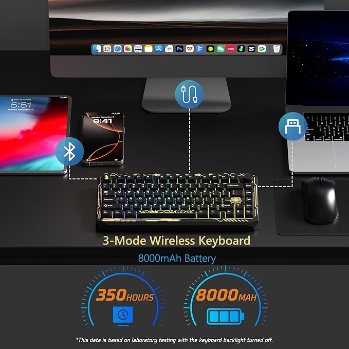 Womier ERA75 75% Wireless Mechanical Keyboard with VIA/QMK, Knob Full Aluminum Custom Keyboard, Pre-lubed POM Switches RGB Creamy Gaming Key Board, 3-Mode Gasket Hot Swappable, Black