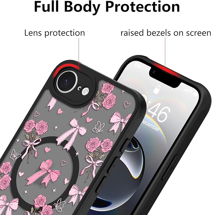 KANGHAR Case Compatible with iPhone 16e/17e Bows Bouquet Pattern [Compatible with Magsafe] Cute Flowers Florals Protective Magnetic Case for Girls Women Men
