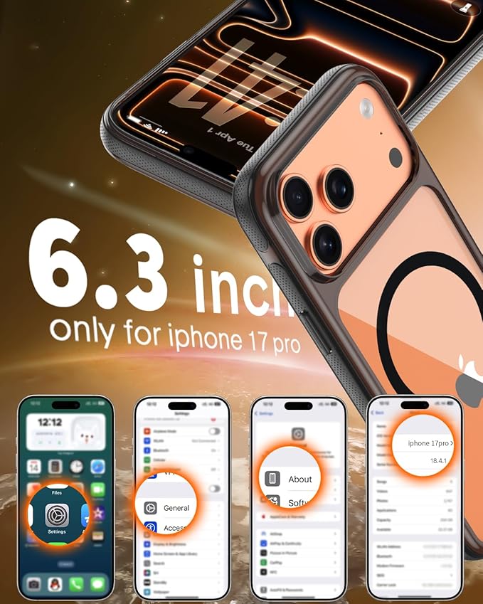3-in-1 for iPhone 17 Pro Case with Screen Protector & Camera Cover, N52 Magnetic Phone Case Compatible with MagSafe, Non-Slip Matte Smoky Black Bumper with Clear Back, Anti-Scratch Protective Kit
