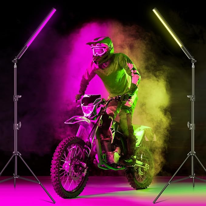 2 Pack RGB LED Video Light Wand Stick, Photography Studio Lighting Kits with Tripod & Remote Control, Dimmable Photography Light Wand 36 Colors 2500K-6500K