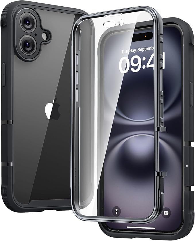 Diaclara Designed for iPhone 16 Plus Case 6.7 Inch,Upgraded [Full Camera Protection] Full Body Rugged Clear Bumper Case w/Built-in Screen Protector for 16Plus,Black