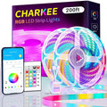 CHARKEE 200FT LED Strip Lights for Bedroom, RGB Color Changing Lights with Music Sync, Bluetooth App & Remote Control, 24V LED Light Strip for Room, Kitchen, Party & Home Decor (2 Rolls of 100ft)